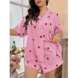 Pyjama grandes tailles rayé rose & cœurs | FeelFine