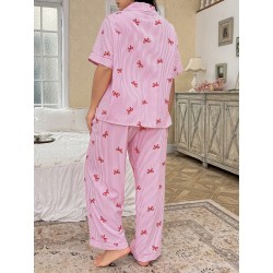 Pyjama long grandes tailles rayé rose & cœurs | FeelFine