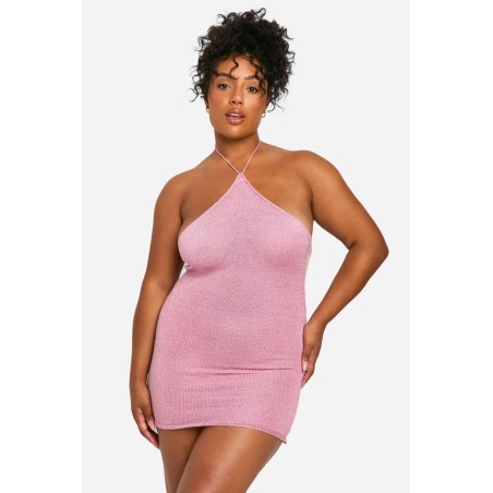 Mini robe grandes tailles rose tricotée | FeelFine