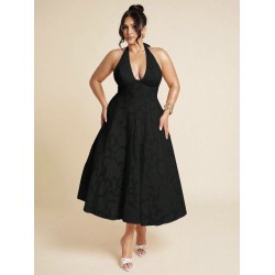 Robe évasée dos nu grandes tailles – Vert, Noir, Rose clair | FeelFine