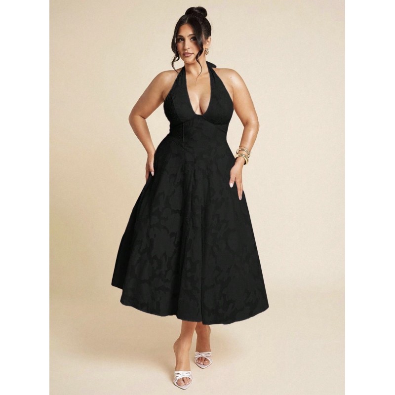 Robe évasée dos nu grandes tailles – Vert, Noir, Rose clair | FeelFine