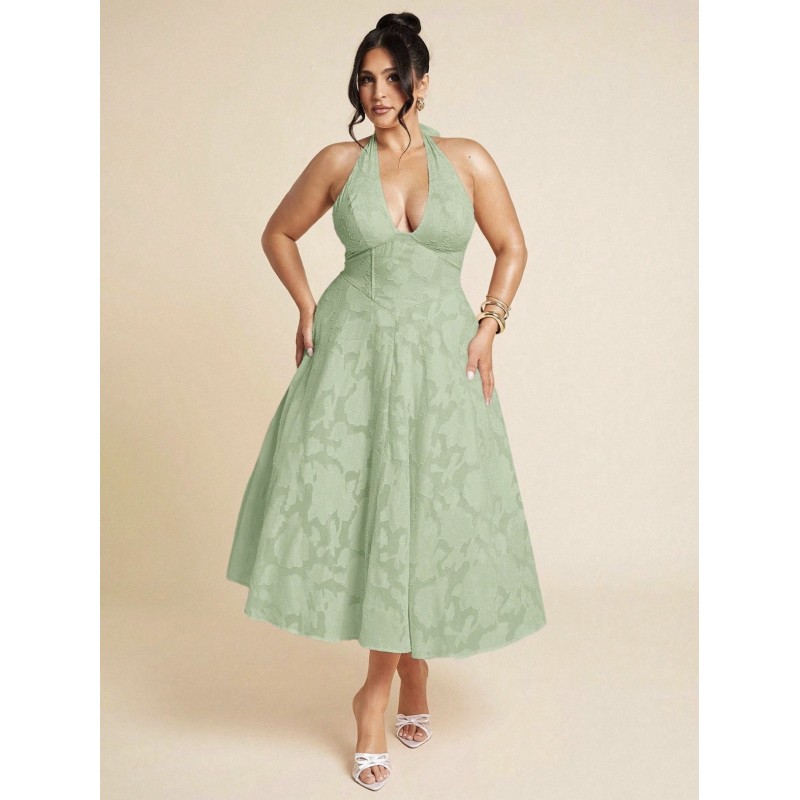 Robe évasée dos nu grandes tailles – Vert, Noir, Rose clair | FeelFine